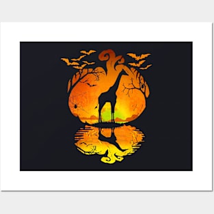 Giraffe Silhouette Pumpkin Halloween Costume Posters and Art